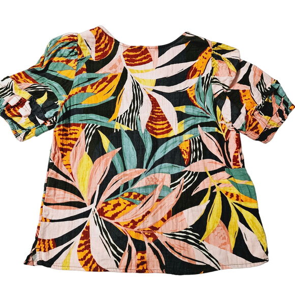 Sonoma Womens Button Up Blouse Multi-Color Size Medium 100% Cotton Short Sleeve - Picture 2 of 14